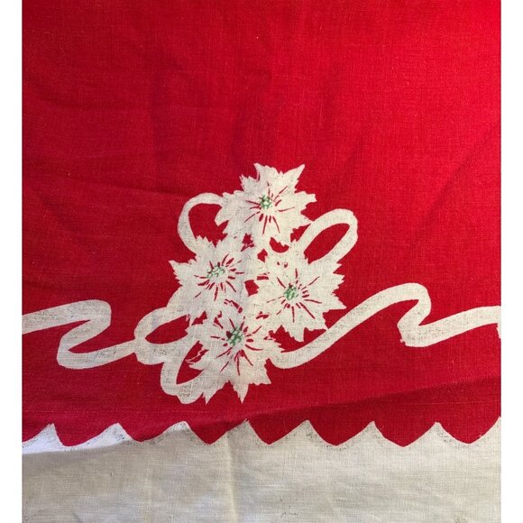 Vtg Christmas Tablecloth Round Red White Merry Christmas Candles Holly Tree 56" - Picture 9 of 12